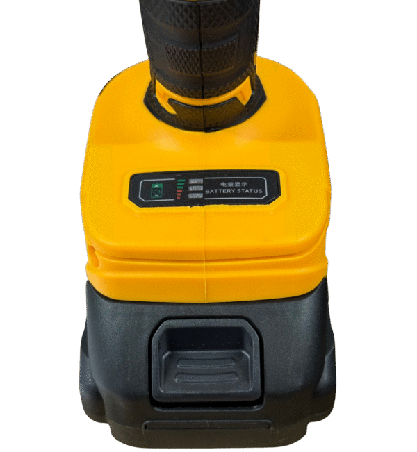 Vista frontal del taladro inalámbrico Acker Tools 21V, mostrando el selector de modos y la batería de litio conectada.